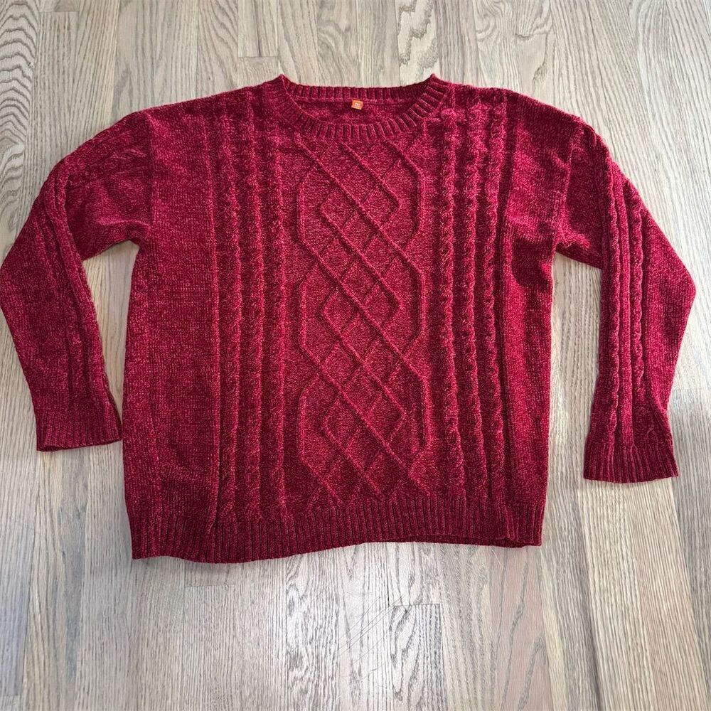 Burgundy Cable Knit Pullover Sweater Size Large